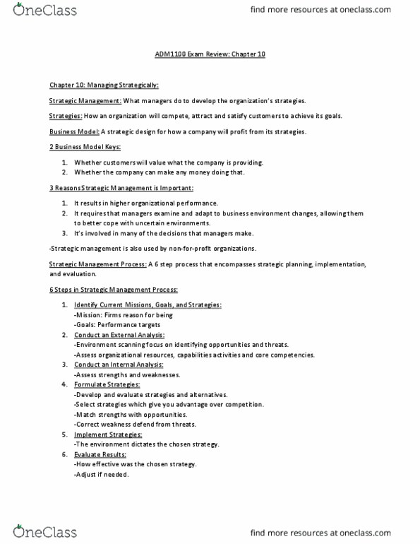 ADM 1100 Lecture Notes - Lecture 9: Strategic Management, Satya Nadella, Boston Consulting Group thumbnail