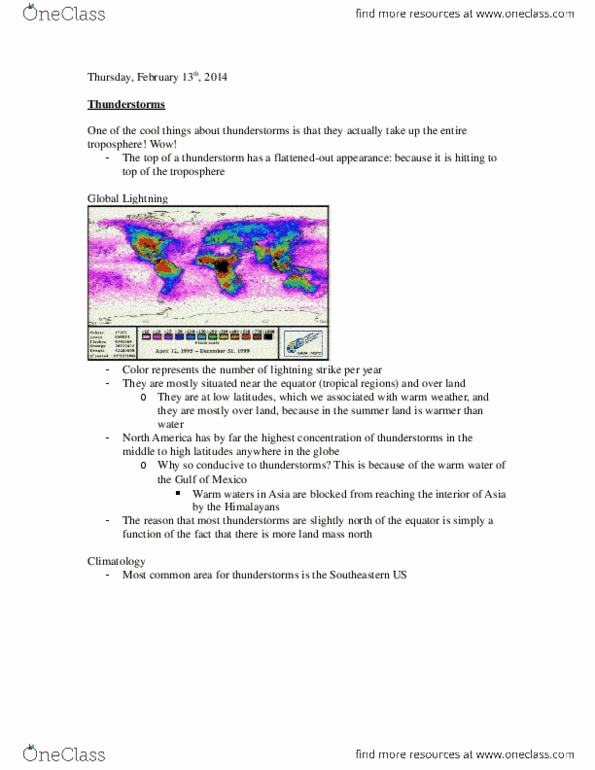 ATOC 184 Lecture Notes - Thunderstorm, Climatology thumbnail