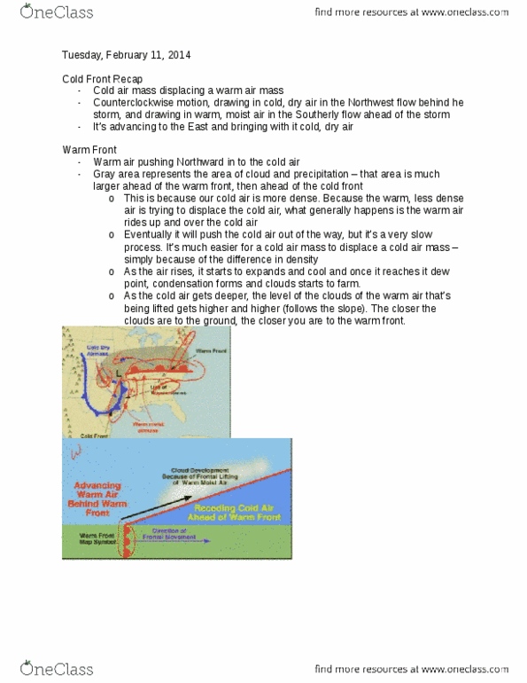 ATOC 184 Lecture Notes - Lecture 11: Norwegian Cyclone Model, Occluded Front, Cold Front thumbnail