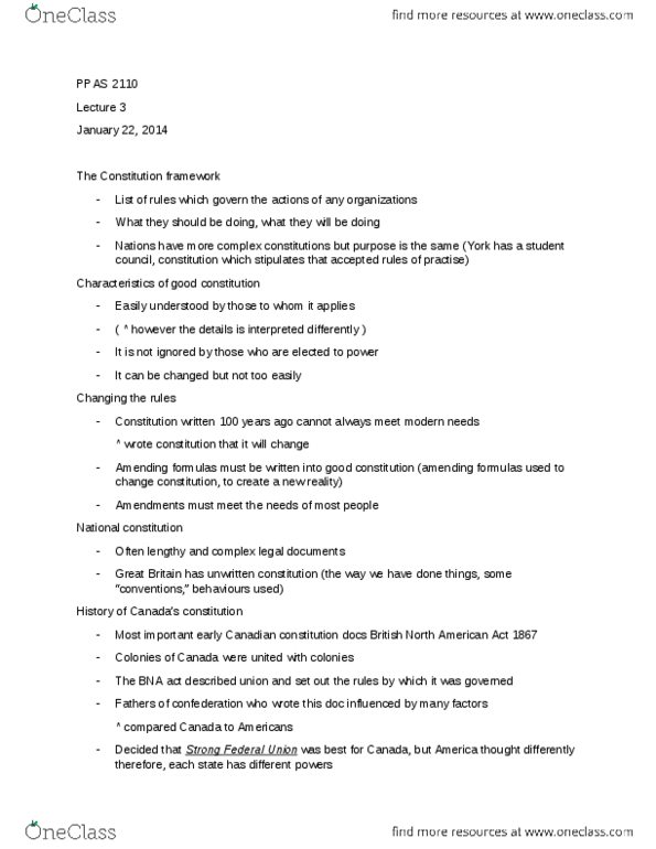 PPAS 2110 Lecture Notes - Lecture 3: Constitution Of Kosovo, Constitution Of The United Kingdom, Charlottetown Accord thumbnail