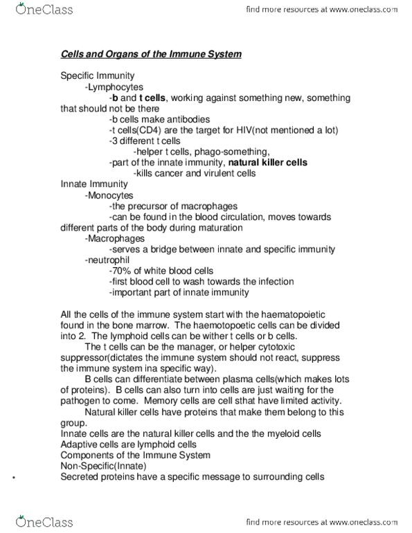 NATS 1670 Lecture Notes - Natural Killer Cell, Blood Plasma, Complement System thumbnail