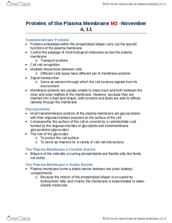 NATS 1670 Lecture Notes - Cell Membrane, Lipid Bilayer, Signal Transduction thumbnail