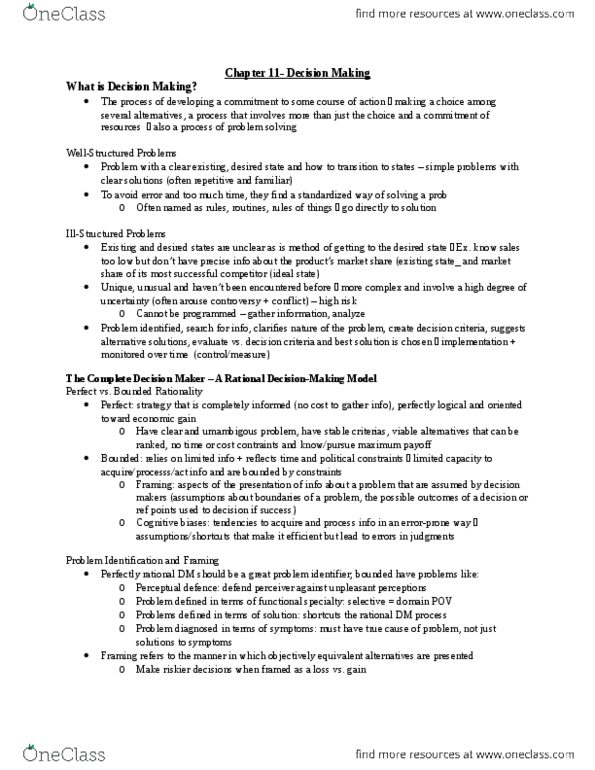 BU288 Chapter Notes - Chapter 11: Bounded Rationality, Confirmation Bias, Satisficing thumbnail
