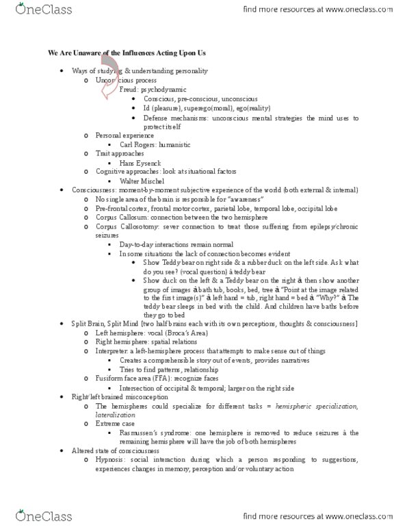 PSY100H1 Chapter Notes -Teddy Bear, Fusiform Face Area, Occipital Lobe thumbnail