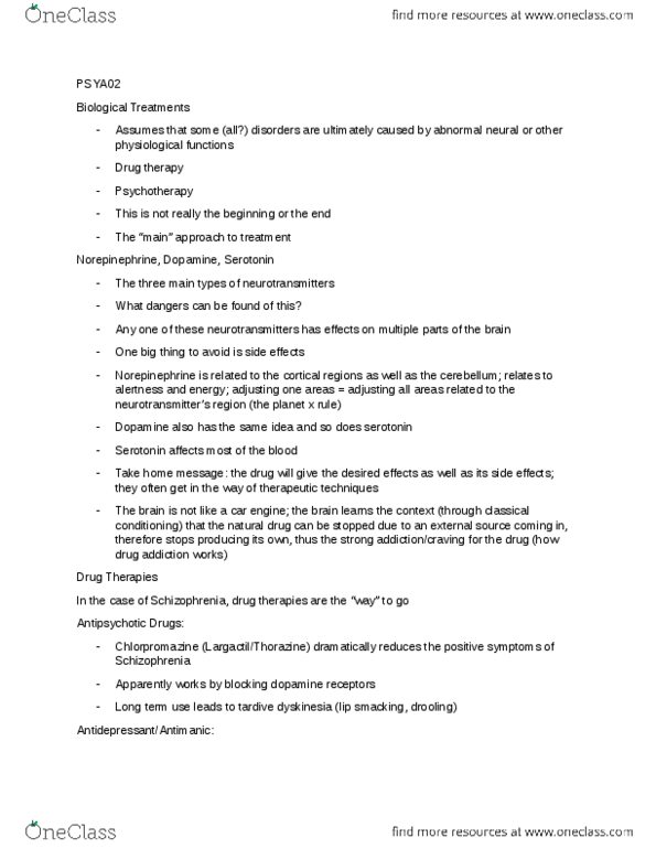 PSYA02H3 Lecture Notes - Lecture 20: Antipsychotic, Dyskinesia, Chlorpromazine thumbnail