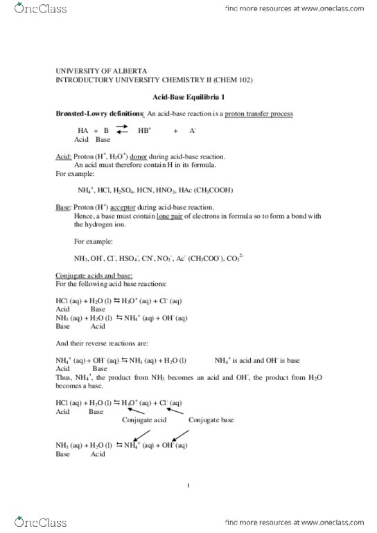 CHEM102 Lecture Notes - Acid Dissociation Constant, Conjugate Acid, Acid Strength thumbnail