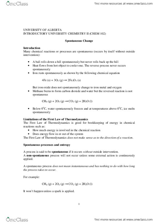 CHEM102 Lecture Notes - Standard Molar Entropy, Spontaneous Process, Boltzmann Equation thumbnail