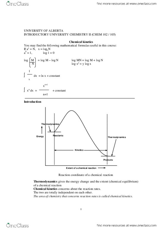 CHEM102 Lecture Notes - Rate Equation, Reaction Rate Constant, Chemical Kinetics thumbnail