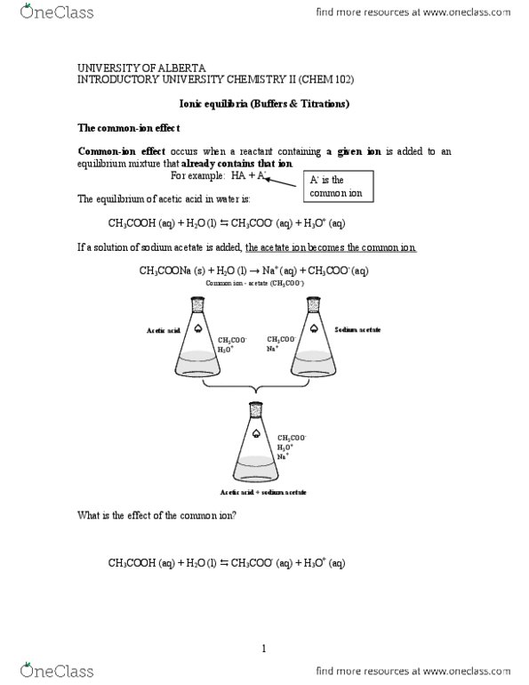 CHEM102 Lecture Notes - Sodium Acetate, Buffer Solution, Conjugate Acid thumbnail