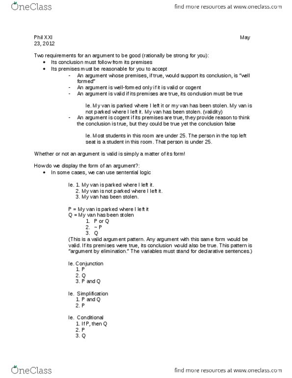 PHIL 105 Lecture Notes - Lecture 4: Propositional Calculus, Qi, Modus Tollens thumbnail