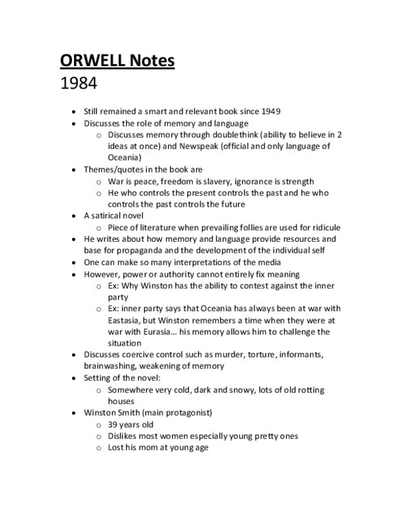 Media, Information and Technoculture 3214F/G Chapter : Orwell Notes - 1984 thumbnail