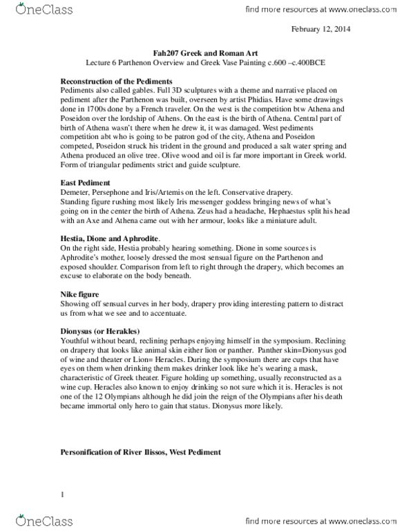 FAH207H1 Lecture Notes - Lecture 6: Apoxyomenos thumbnail