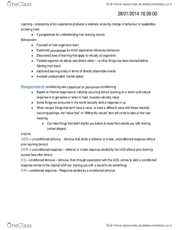 PS102 Lecture Notes - Behaviorism, Metamemory, Systematic Desensitization thumbnail