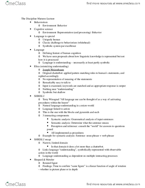 COG SCI 190 Lecture Notes - Shrdlu, Ochroma thumbnail