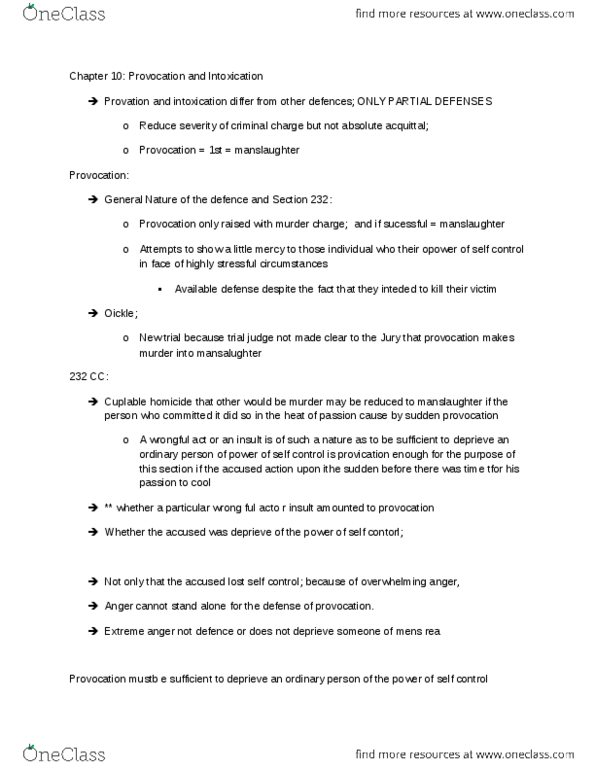 JUST*1010 Chapter Notes - Chapter 10: Partial Defence, Mens Rea, Objective Test thumbnail