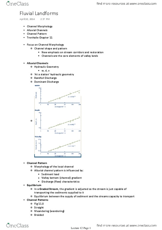GG282 Lecture Notes - Lecture 12: Manning Formula, Secondary Flow, Thalweg thumbnail