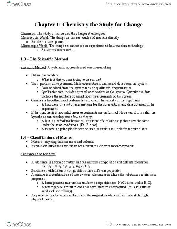 CHEM 1F92 Chapter Notes - Chapter 1: Volumetric Flask, Intensive And Extensive Properties, Graduated Cylinder thumbnail