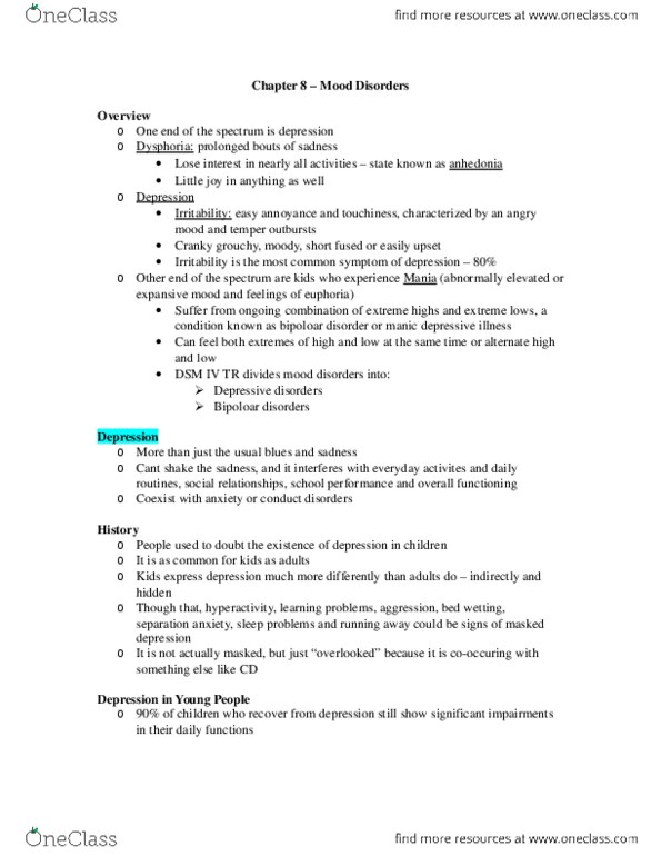 Psychology 2042A/B Chapter Notes - Chapter 8: Comorbidity, Dysphoria, Attention Deficit Hyperactivity Disorder thumbnail