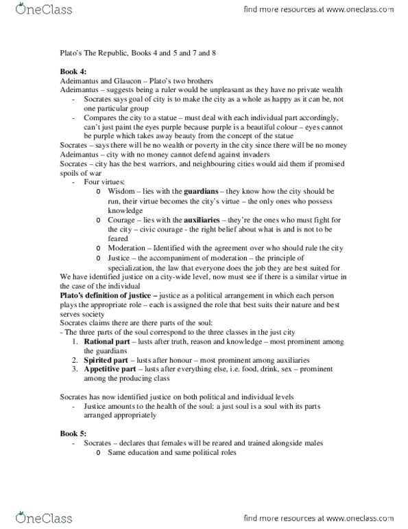 POLS 3130 Lecture Notes - Glaucon, Dialectic thumbnail