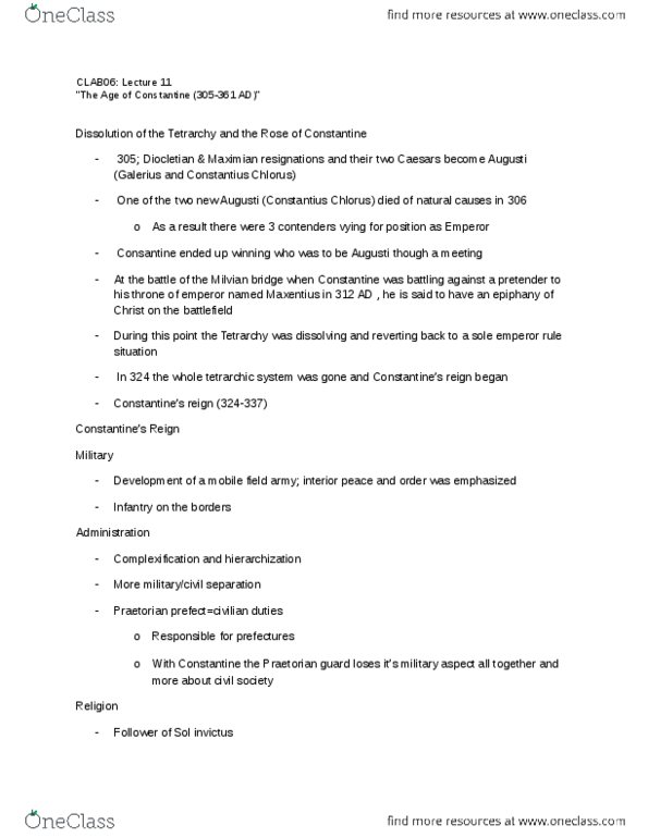 CLAB06H3 Lecture Notes - Constantius Chlorus, Ponte Milvio, Sol Invictus thumbnail