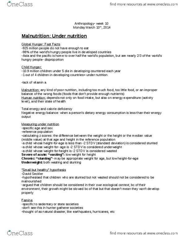 ANTHROP 2AN3 Lecture Notes - Phytophthora Infestans, Basal Metabolic Rate, Natural Disaster thumbnail