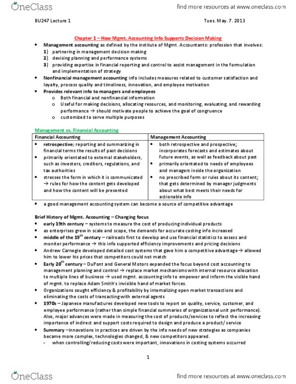 BU247 Chapter Notes -Management Accounting, Financial Statement, Cost Accounting thumbnail