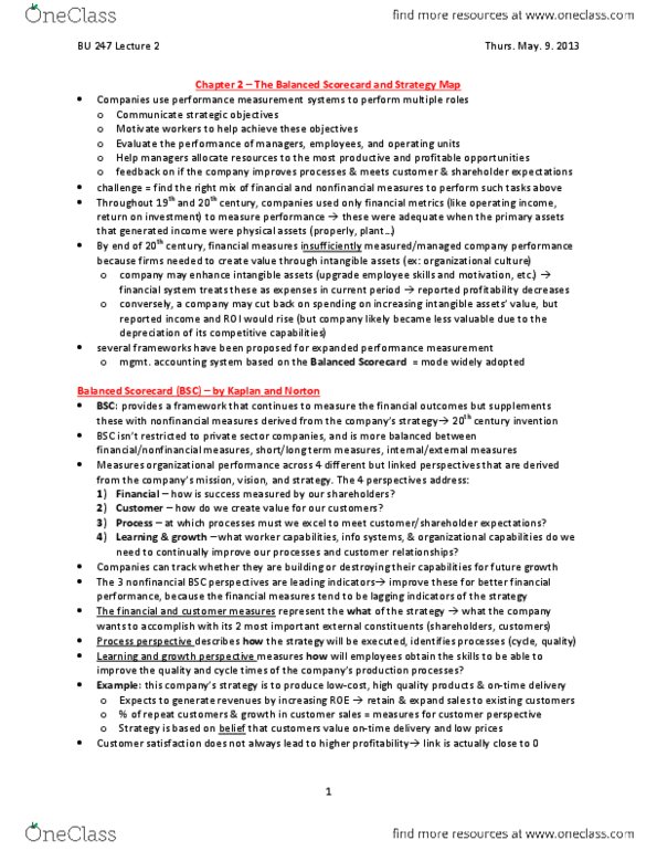 BU247 Chapter Notes -Balanced Scorecard, Strategy Map, Texas Education Agency Accountability Ratings System thumbnail