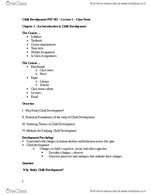 PSY 302 Lecture Notes - Tabula Rasa, Child Development, Psy thumbnail
