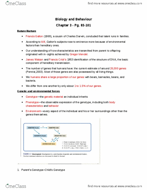 PSY 302 Chapter Notes - Chapter 3: Attention Deficit Hyperactivity Disorder, Y Chromosome, Gene Expression thumbnail