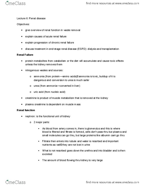 LMP299Y1 Lecture Notes - Acute Kidney Injury, Renal Function, Renal Physiology thumbnail