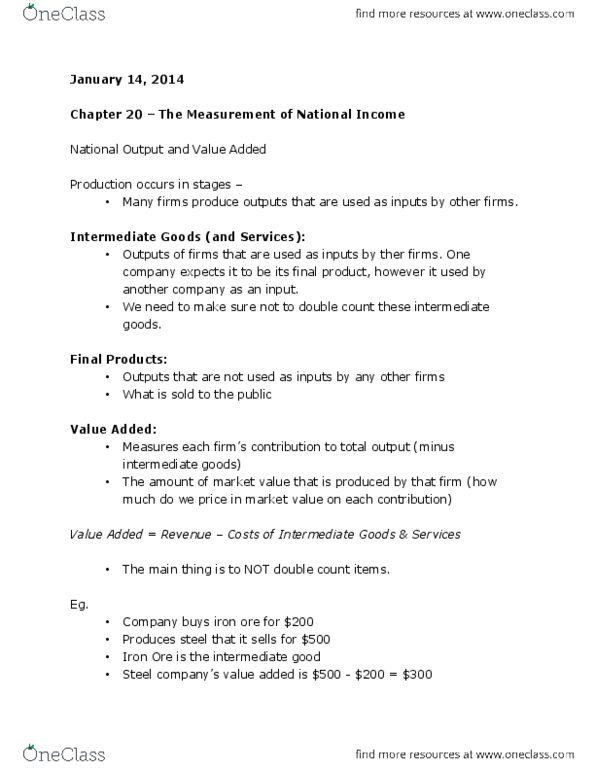 ECON 1P92 Lecture Notes - Gross Domestic Product, Intermediate Good, Factor Cost thumbnail