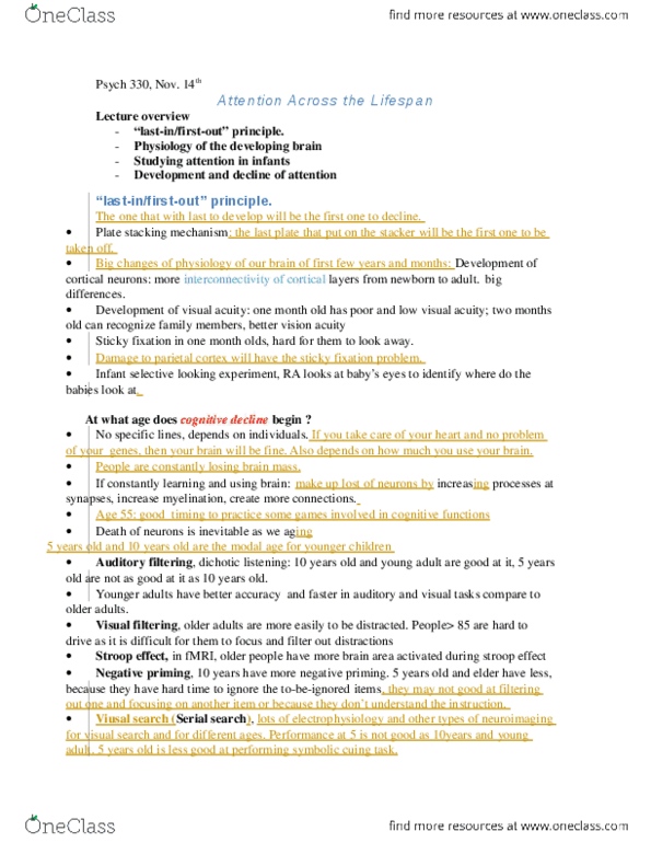 PSYC 330 Lecture Notes - Thalamus thumbnail