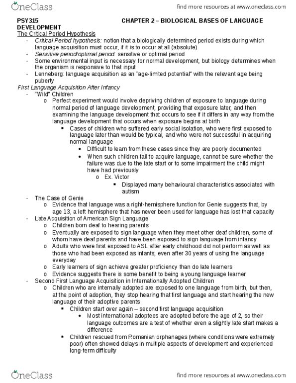 PSY315H5 Chapter Notes - Chapter 2: Critical Period Hypothesis, American Sign Language, Romanian Orphans thumbnail