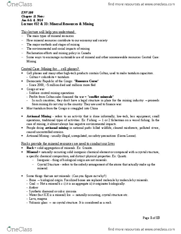 ENV100Y5 Lecture : Lectures 32 & 33 - Mineral Resources & Mining.docx thumbnail