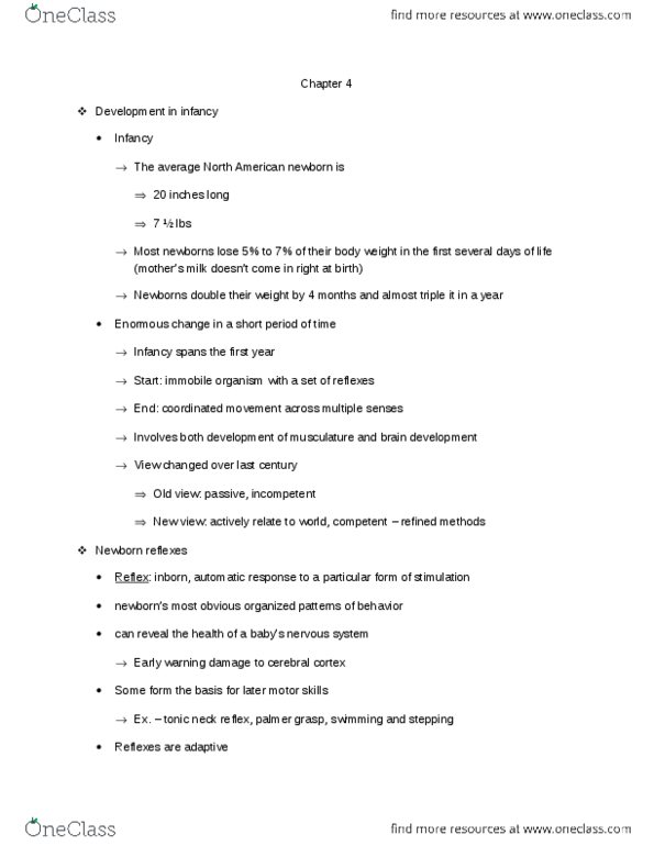 DEP-3103 Chapter Notes -Asymmetrical Tonic Neck Reflex, Non-Rapid Eye Movement Sleep, Circadian Rhythm thumbnail