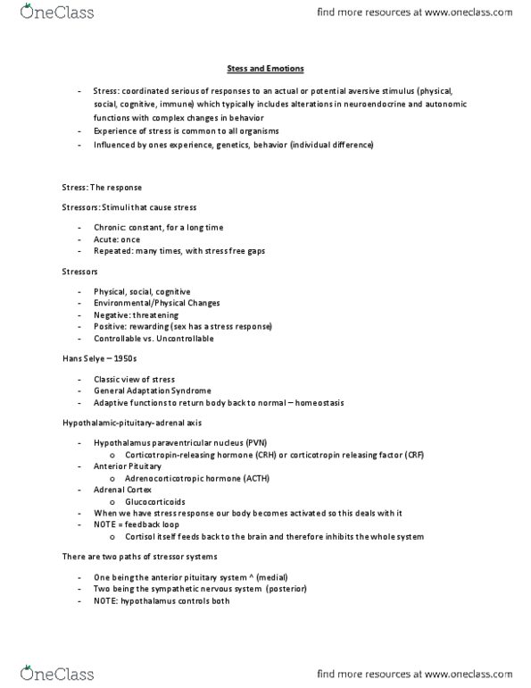 PSYC 3410 Lecture Notes - Corticotropin-Releasing Hormone, Helicobacter Pylori, Adaptive Immune System thumbnail