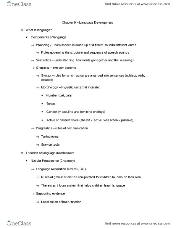 DEP-3103 Chapter Notes -Phonological Development, Universal Grammar, Neural Development thumbnail