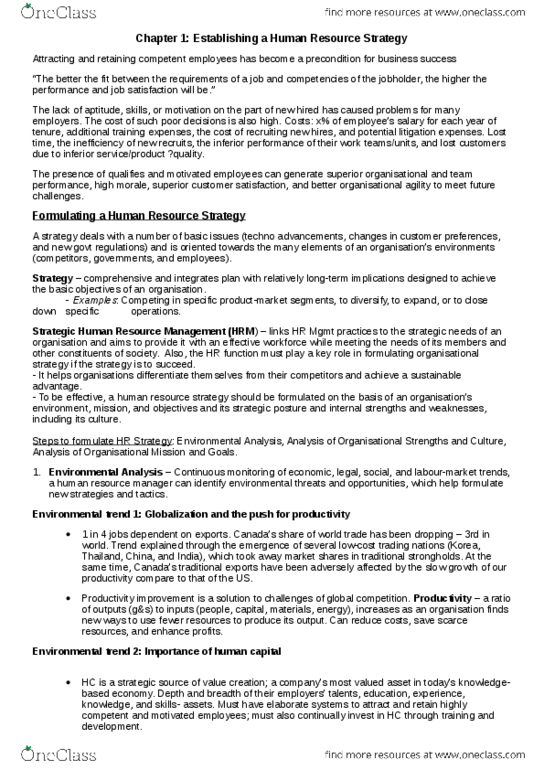 Management and Organizational Studies 3384A/B Chapter Notes -Canada Labour Code, Canada Pension Plan, Cost Leadership thumbnail