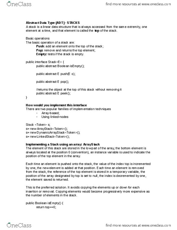 ITI 1521 Lecture Notes - List Of Data Structures, Abstract Data Type, Stack Trace thumbnail