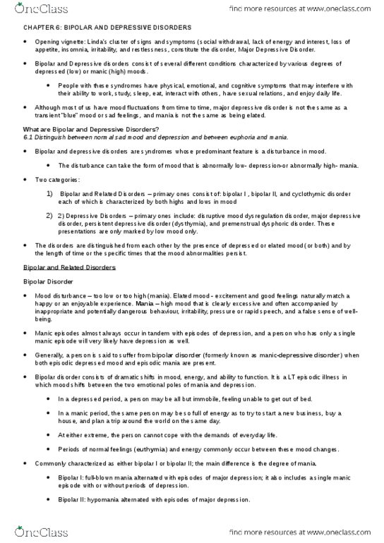 Psychology 2030A/B Chapter Notes - Chapter 6: Premenstrual Dysphoric Disorder, Major Depressive Episode, Postpartum Depression thumbnail