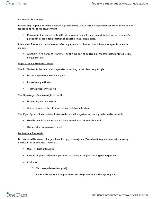 Management and Organizational Studies 1021A/B Chapter Notes -Trait Theory, Collective Unconscious, Reality Principle thumbnail