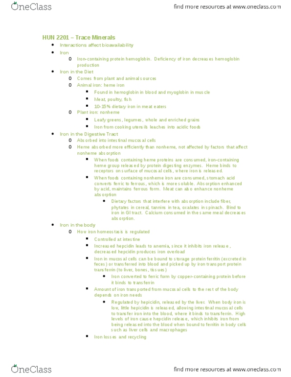 HUN 2201 Lecture Notes - Acrodermatitis Enteropathica, Zinc Deficiency, Copper Deficiency thumbnail