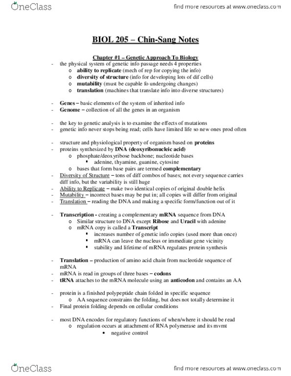 BIOL 205 Chapter Notes -Gene Knockout, Null Allele, Dihybrid Cross thumbnail