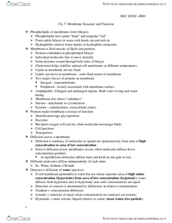 BSC 2010C Chapter Notes - Chapter 7: Endocytosis, Exocytosis, Phagocytosis thumbnail