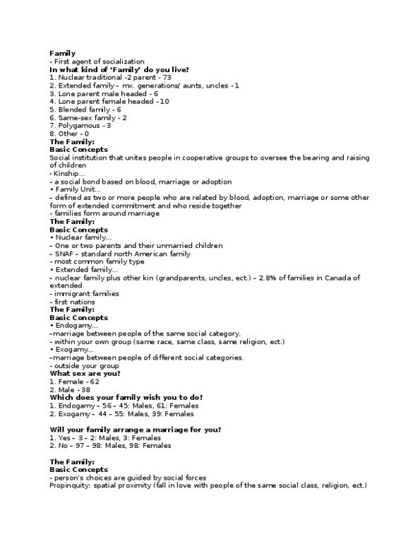 Sociology 1020 Lecture Notes - Nuclear Family, Heterogamy, Exogamy thumbnail