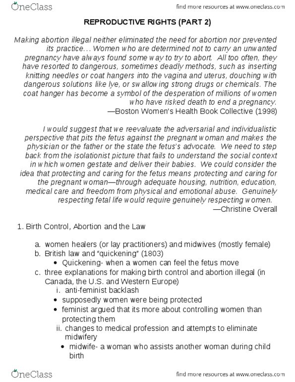 SOSC 1350 Lecture Notes - Therapeutic Abortion, Douche, Antifeminism thumbnail