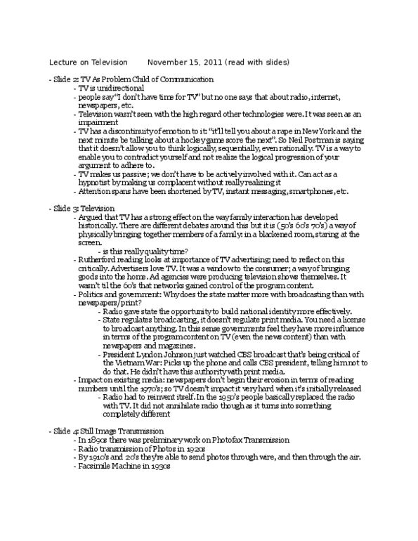 Media, Information and Technoculture 2000F/G Lecture Notes - Neil Postman, Lyndon B. Johnson, Image Scanner thumbnail