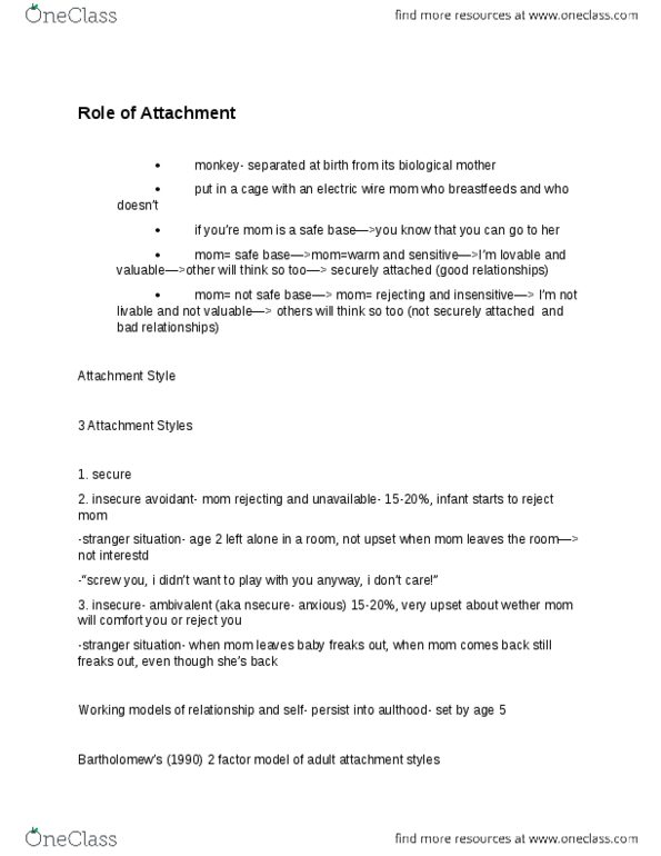 PSYCH 3AC3 Lecture Notes - Attachment In Adults thumbnail