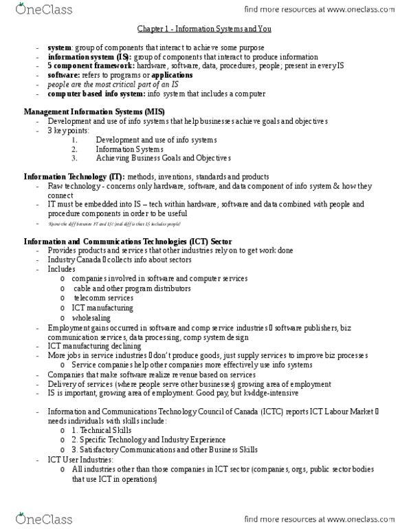 Computer Science 1032A/B Chapter Notes - Chapter 1: Information System, Bombardier Innovia Metro, Project Management Software thumbnail