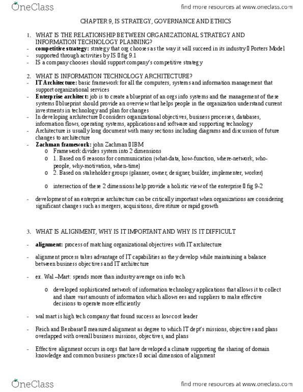 Computer Science 1032A/B Chapter Notes - Chapter 9: Zachman Framework, Walmart, John Zachman thumbnail